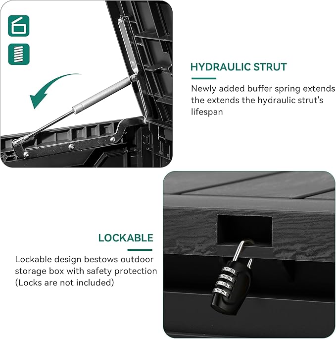 YITAHOME 80 Gallon Outdoor Storage Box, Large Water Resistant Resin Deck Box, Indoor Outdoor Lockable Storage Container for Patio, Garden, Cushions, Tools, Equipment (Black)-VerdiqueGarden