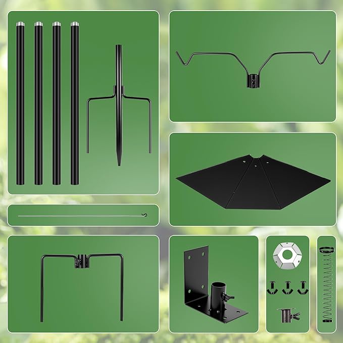 Bird Feeder Pole, 79 Inch Heavy Duty Bird House Pole Mount Kit for Outdoors, Adjustable Feeding Stand, with 2-Hooks, Metal Squirrel Baffle and 5-Prong Base, Black-VerdiqueGarden