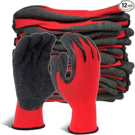 Evridwear Crinkle Latex Rubber Hand Coated Safety Work Gloves for Men Women General Multi Use Construction Warehouse Gardening Assembly Landscaping (XXL-Size) 12 Pairs Pack-VerdiqueGarden