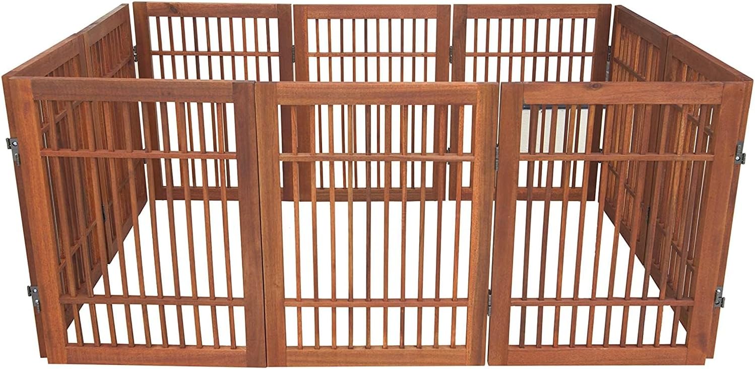 Urnporium Pet Dog Gate Strong and Durable Freestanding Folding Acacia Hardwood Portable Wooden Fence Indoors or Outdoors Foldable pet Barrier for The House (Brown Pet Gate, 10 Panel 24" Tall)-VerdiqueGarden