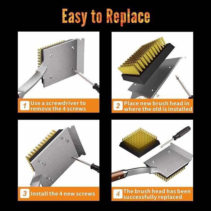 ENLOY Copper Wire Grill Brush Replacement Head, Grill Cleaning Bristle Brush with 4 Screws, BBQ Cleaning Replacement Brush Head for Gas, Porcelain, Ceramic, Cast Iron, Stainless Steel Grills and More-VerdiqueGarden