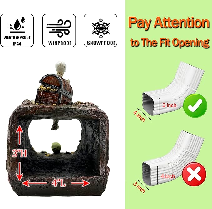 Luminous Skeleton Sculpture Gutter Downspout Extender,Garden Statue Ornament,Decor Downspout Diverter,Perfect Rain Diverter for 3"x4" Downspouts, Eco-Friendly Resin,Perfect Outdoor Decor Gift-VerdiqueGarden