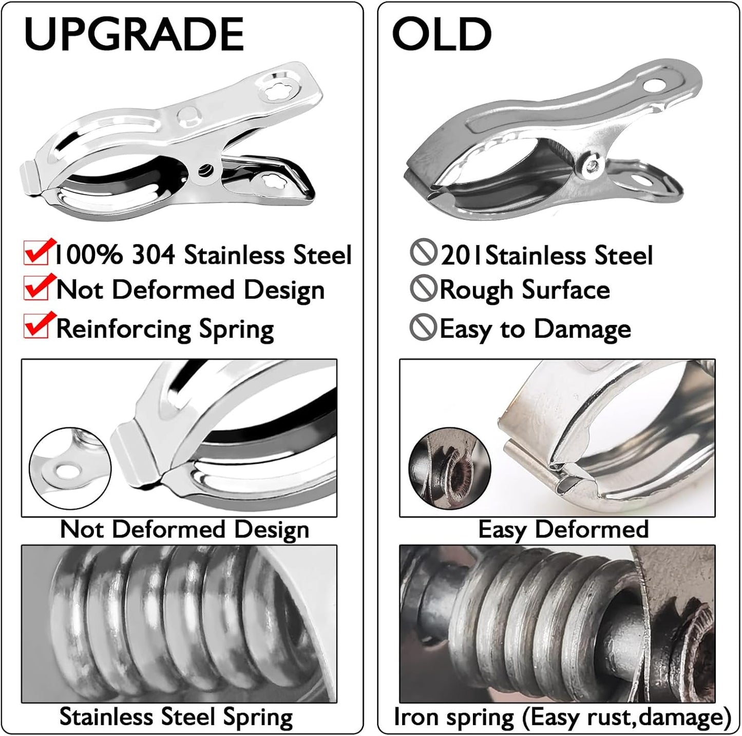 BESTEEL Upgraded 240 PCS Garden Clips, Greenhouse Clamps 100% Stainless Steel Heavy Duty Greenhuose Clips for Netting - Strong Grip to Hold Down Shade Cloth or Plant Cover on Garden Greenhouse Hoops-VerdiqueGarden