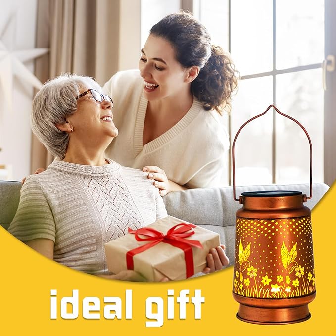 Hummingbird Solar Lantern Outdoor Hanging, Metal Bird Decor Waterproof LED Decorative Light for Garden Patio Yard Lawn Backyard Front Porch, Christmas Thanksgiving Birthday Gifts for Women Mom Grandma-VerdiqueGarden