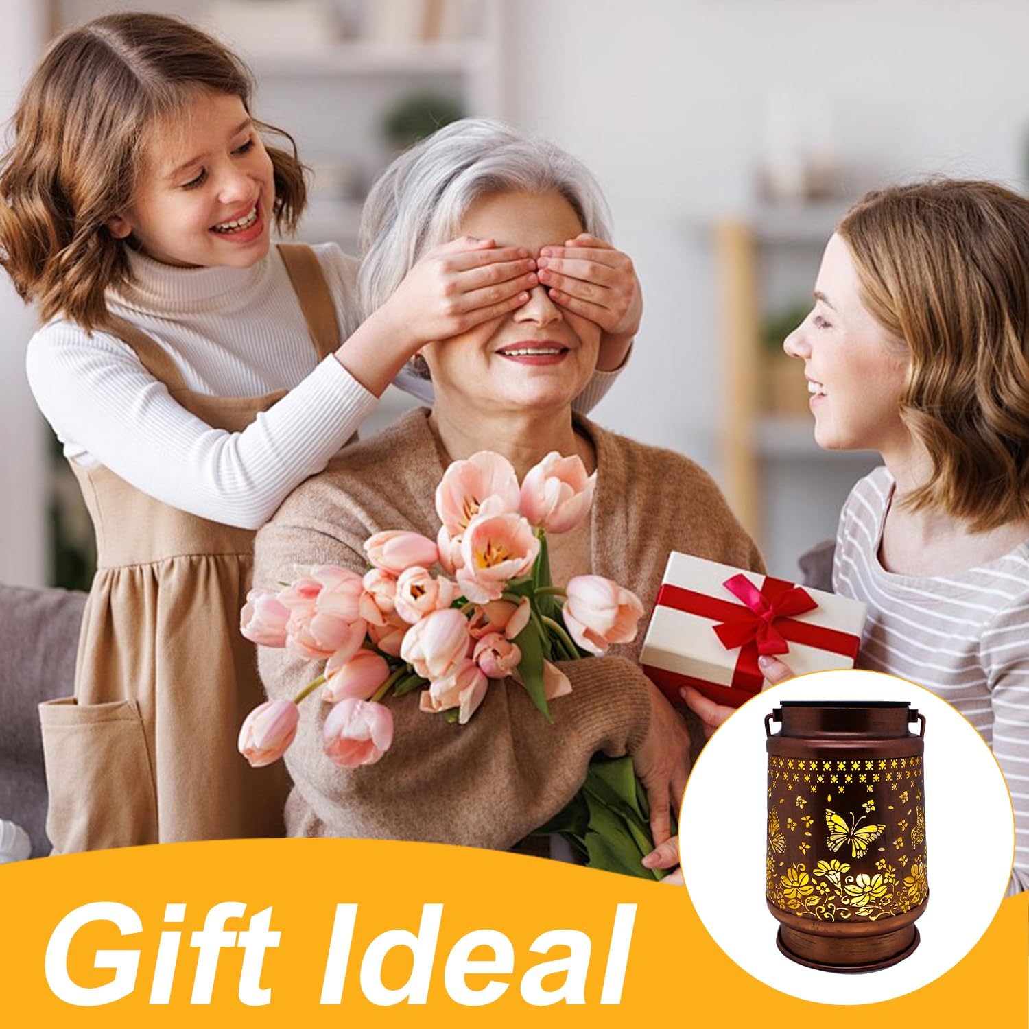 Solar Lanterns Outdoor Waterproof, Butterfly Hanging Solar Lanterns Birthday Gifts for Women Mom Grandma, Garden Decor for Patio Yard Lawn Backyard Porch-VerdiqueGarden