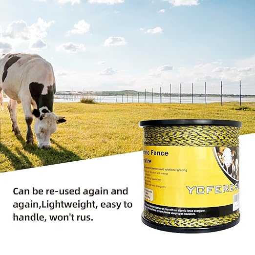 Upgraded Electric Fence Polywire 3366 Feet 1026 Meters, 6 Stainless Steel Strands for Reliable Conductivity and Rust Resistance, Portable Electric Fencing,UV, Rust Resistant-VerdiqueGarden