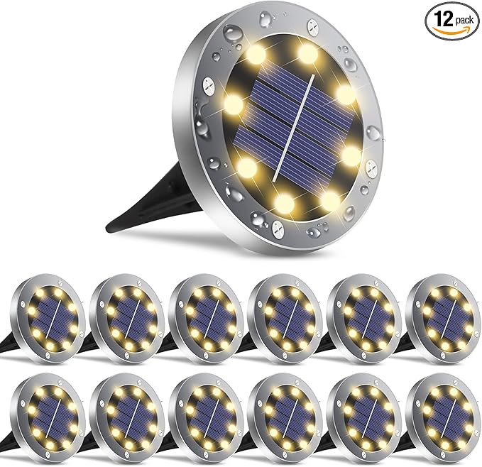 Solar Outdoor Lights 12 Packs, Waterproof Solar Pathway Lights Bright In-Ground Lights Lighting Decor for Garden, Lawn, Patio, Yard, Driveway, Step and Walkway Warm Light-VerdiqueGarden