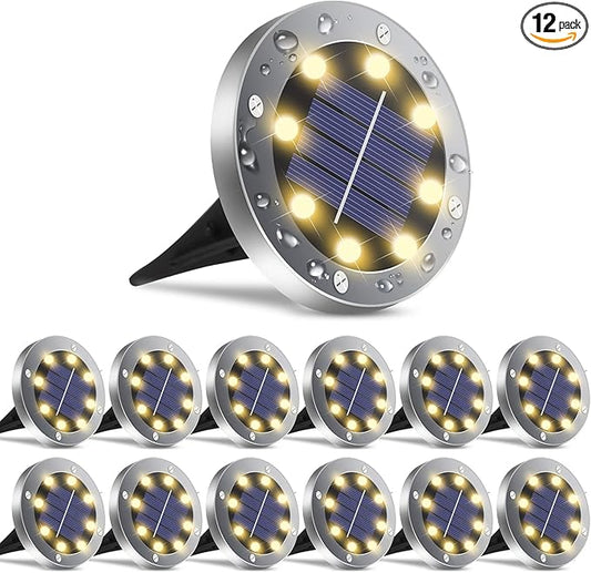 Solar Outdoor Lights 12 Packs, Waterproof Solar Pathway Lights Bright In-Ground Lights Lighting Decor for Garden, Lawn, Patio, Yard, Driveway, Step and Walkway Warm Light-VerdiqueGarden