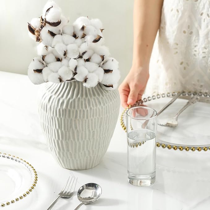 Ceramic Vase for Home Decor,7.8 Inch Flower Vase，Decorative Grey Vases for Pampas Grass，Modern Art Texture for Home Entryway Living Room Dining Table Farmhouse Office Decor-Grey.-VerdiqueGarden