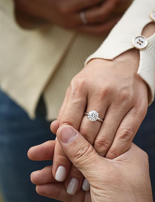 IMOLOVE Solitaire Moissanite Engagement Ring, 1CT D Color VVS1 Clarity, 925 Sterling Silver with 18K White Gold Plated, Ideal Gift for Women