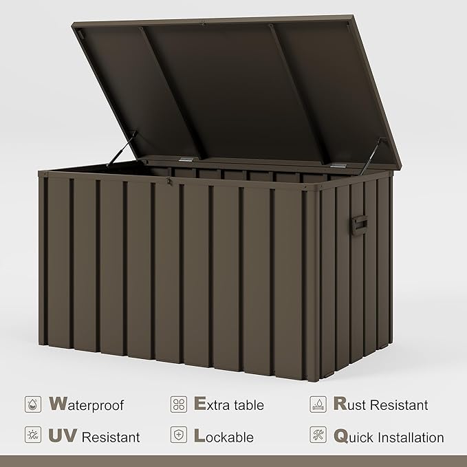PURPLE LEAF Outdoor Deck Box 120 Gallon Waterproof Lockable Storage Box Container with Lid Deck Organization for Patio Cushions Side Table Pool Accessories Garden Tools, Brown-VerdiqueGarden