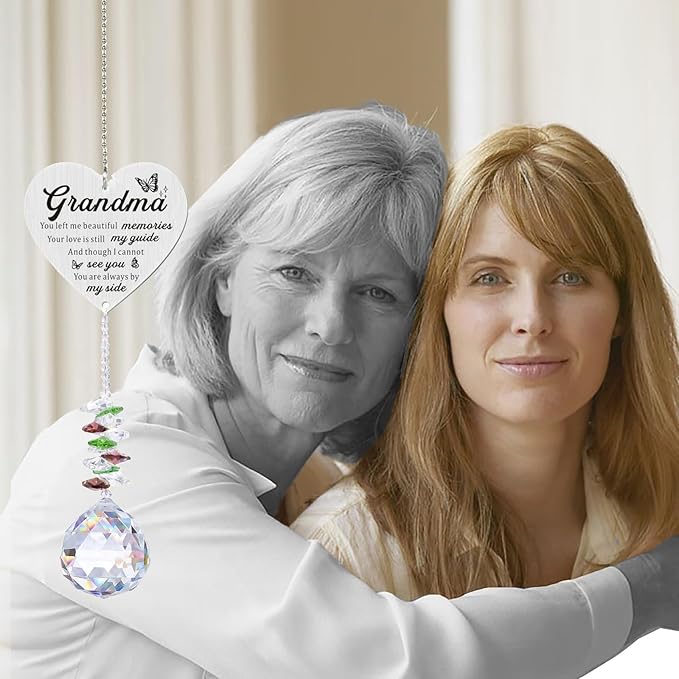 Memorial Gifts for Loss of Grandma, Sympathy Gifts for Loss of Grandma, Grandma in Heaven Memorial Crystal Suncatcher for Window Home Decor (Grandma)-VerdiqueGarden