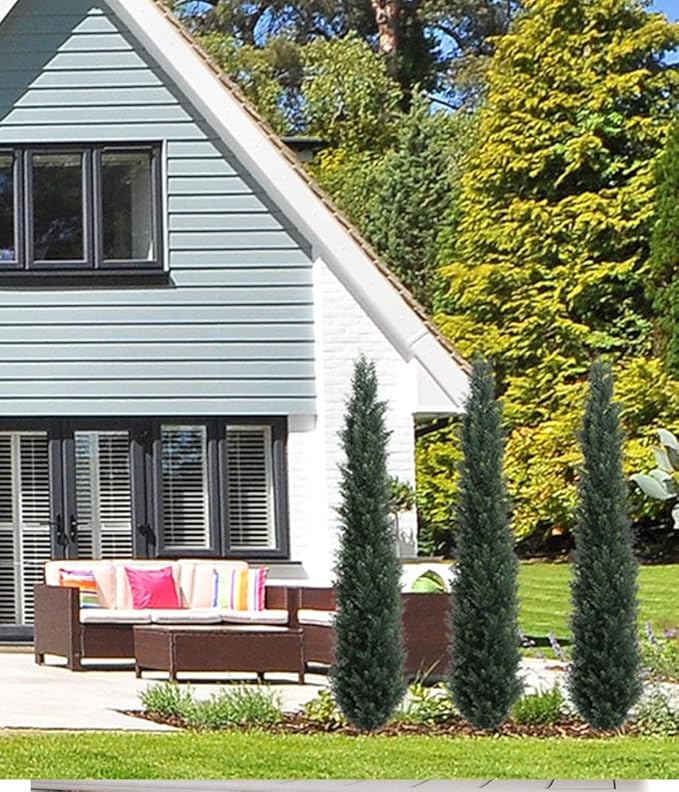 momoplant Artificial Topiary Cedar Tree Outdoor Uv Resistant, 5.5 Ft Faux Cypress Toparies Trees 67 Inch Fake Plant【2 Pack】 with Black Pot-VerdiqueGarden