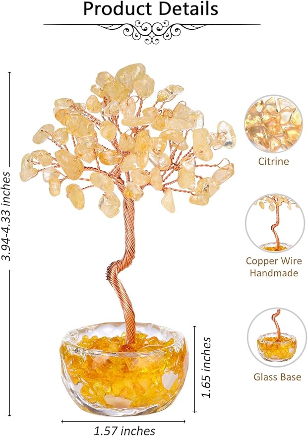 Jovivi Small Citrine Crystal Tree, Natural Crystal Healing Stones Tree Glass Bowl Base Gemstone Money Trees Feng Shui Good Luck Home Desk Decor-VerdiqueGarden