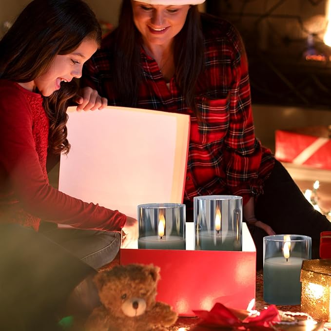 Glass Flameless Candles with Remote Timer,LED Candles Flickering Battery Operated with 3D Wick,Candle Holders Table Centerpiece Decoration for Home Wedding Birthday Festival(Grey)-VerdiqueGarden
