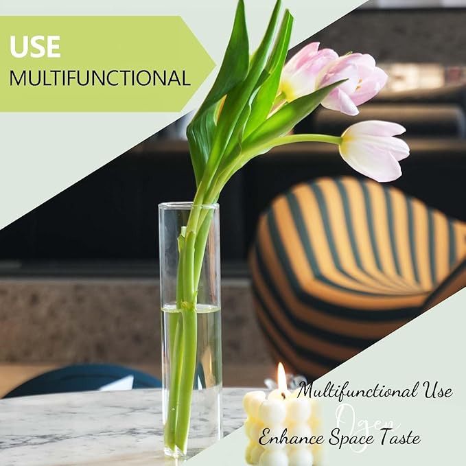 18pcs Glass Vase Cylinder Vases for Centerpieces Small Flower Glass Clear Vases Home Decor Centerpiece Table Flower Vase Decorations for Office Beautification＆Holiday 7.5 Inch Tall-VerdiqueGarden