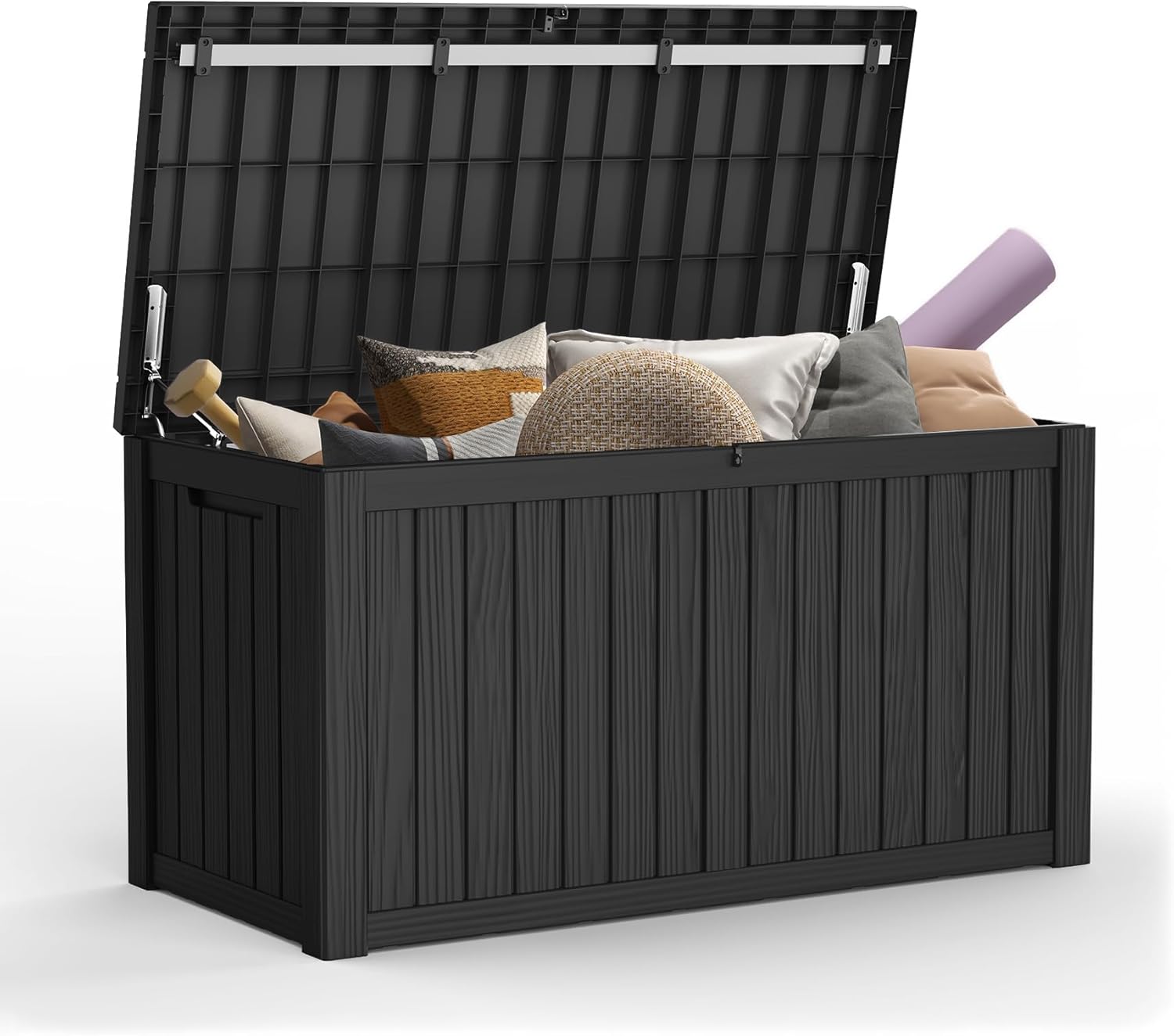 Mars Villa 150 Gallon Outdoor Storage Box, Large Resin Deck Box Waterproof, for Pool Supplies Storage, Outdoor Patio Furniture Cushions, with Hydraulic Hinge, UV-Resistant and Weatherproof, Black-VerdiqueGarden