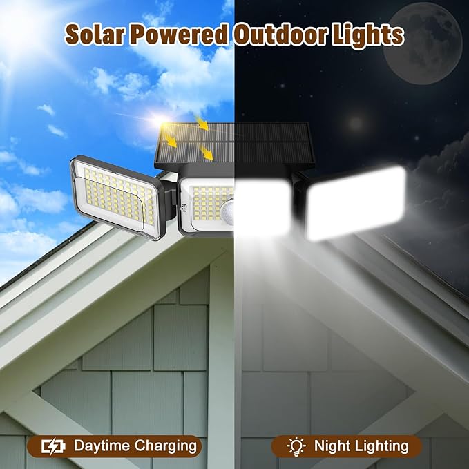 Solar Lights Outdoor Waterproof, Motion Sensor & Flood Outdoor Lights with Remote Control, 4 Adjustable Modes, 3000LM & 218 LED, High-Energy-Density Solar Panel-Monocrystalline Technology, 2 Pack-VerdiqueGarden