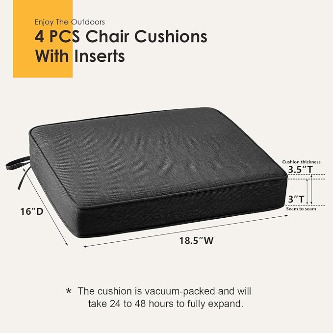 Outdoor Sunbrella Square Corner Seat Cushion, 18.5"x16"x3", Set of 4, Non Slip Seat Cushion Pads with Removable Cover for Patio Furniture, Garden Yard Lawn, Spectrum Carbon-VerdiqueGarden