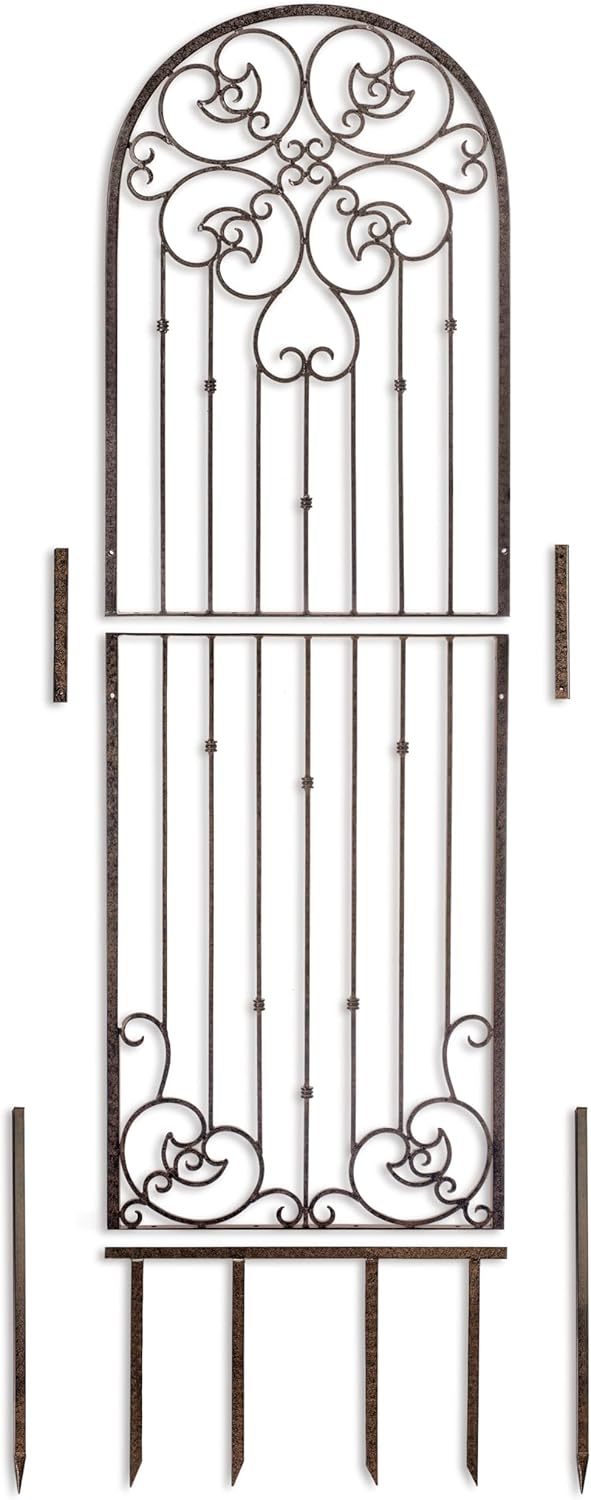 H Potter 8 Foot Tall Garden Trellis Wrought Iron Heavy Scroll Metal Decoration Lawn Patio and Wall Decor Screen for Rose Clematis Ivy Weather Resistant Patio Deck Wall Art X Large-VerdiqueGarden