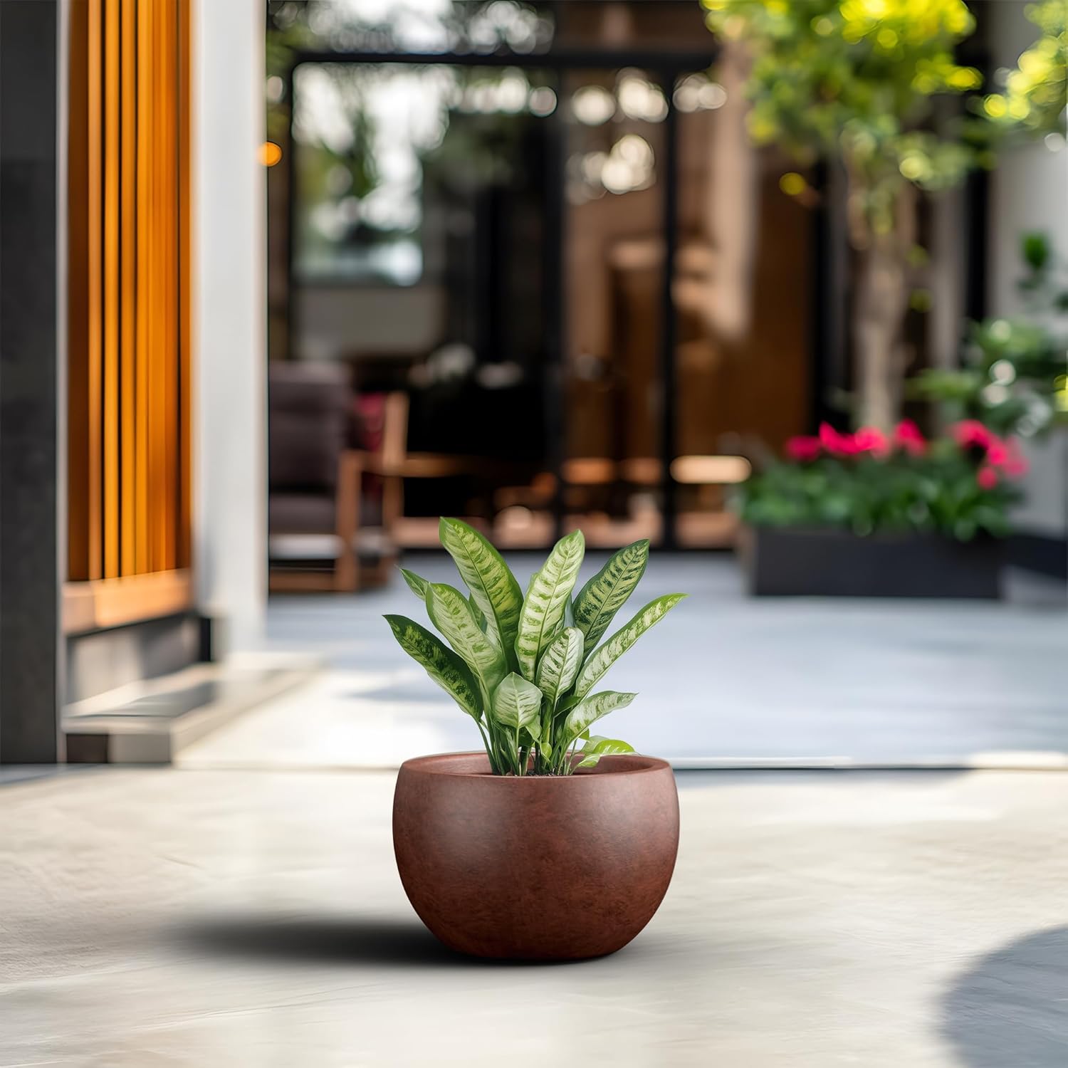 Kante 19.9" Dia Round Concrete Planter, Outdoor/Indoor Large Bowl Plant Pots with Drainage Hole and Rubber Plug for Garden Patio Balcony Home, Rusty-VerdiqueGarden