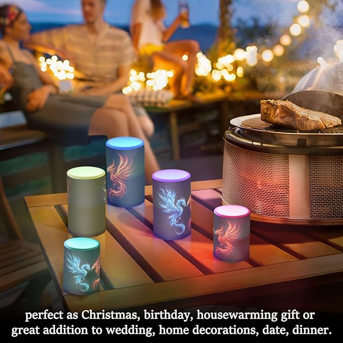 Flickering Flameless Candles, Dragon Phoenix LED Candles with Remote Timer, Set of 2 Battery Operated Candle for Valentine Wedding Birthday-VerdiqueGarden