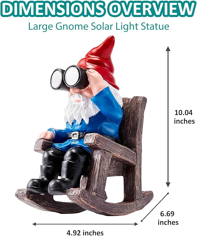 Solar Garden Gnome Statues Resin Gnome Figurines Sitting on Rocking Chair Outdoor Telescope Gnome Gifts for Yard, Patio Decor Gift-VerdiqueGarden