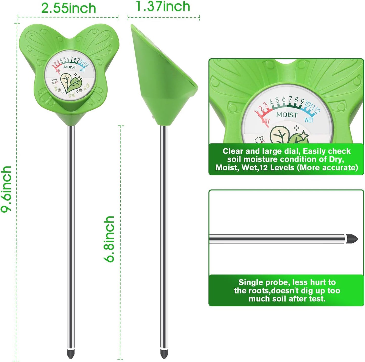 UNIWA Soil Moisture Meter, Plant Water Meter for House Plants and Indoor Potted Plants, Soil Moisture Monitor for Garden, Farm, and Lawn Plant Care,No Battery Needed-VerdiqueGarden