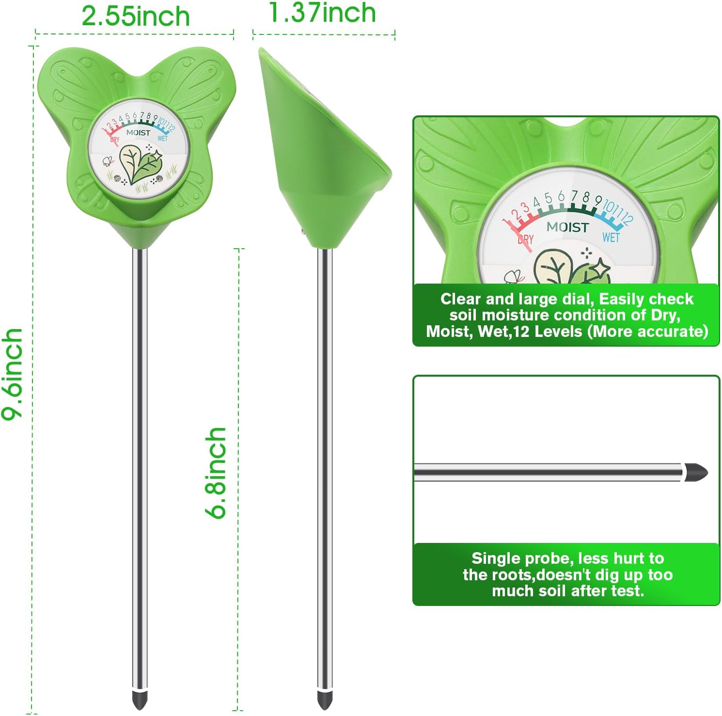 UNIWA Soil Moisture Meter, Plant Water Meter for House Plants and Indoor Potted Plants, Soil Moisture Monitor for Garden, Farm, and Lawn Plant Care,No Battery Needed-VerdiqueGarden
