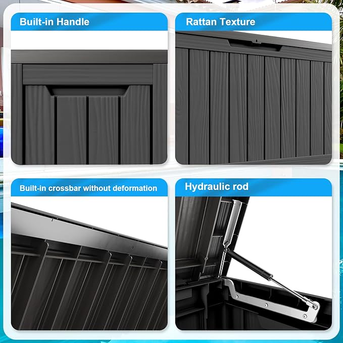 80 Gallon Waterproof Outdoor Storage Box,Resin Deck Box,Lockable Outside Storage Box Container for Patio Furniure,Garden,Tools (80 Gallon,Black)-VerdiqueGarden
