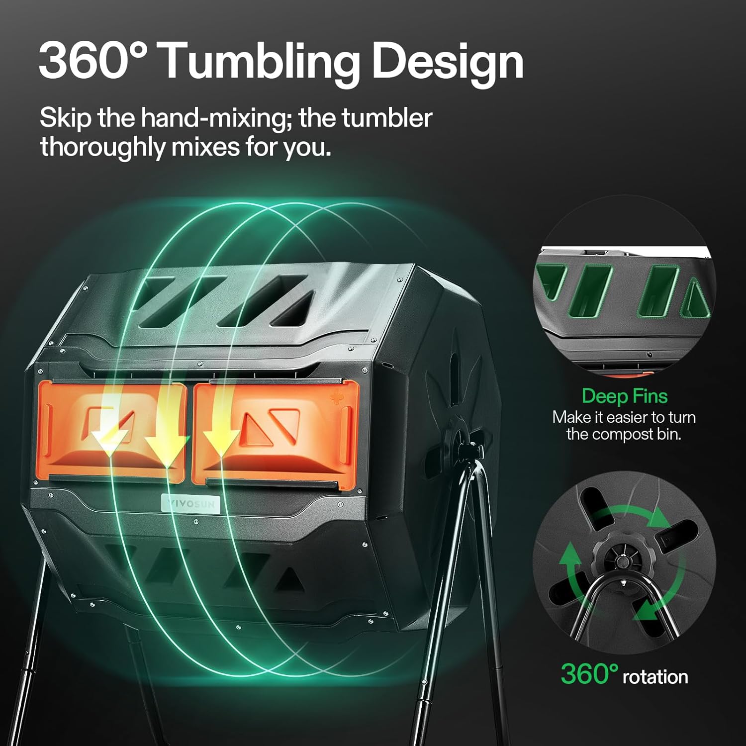 VIVOSUN Outdoor Tumbling Composter Dual Rotating Batch Compost Bin, 43 Gallon Orange Door-VerdiqueGarden