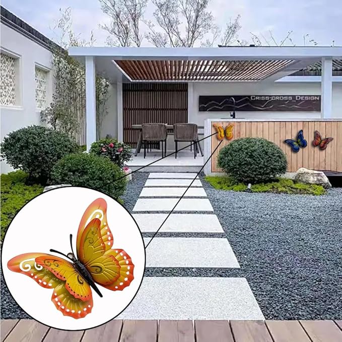 3 Pcs Metal Butterfly Wall Decor, Colorful Animal Wall Panel - Perfect Home Decor Accent with Yellow, Red, and Blue Butterfly (Butterfly)-VerdiqueGarden