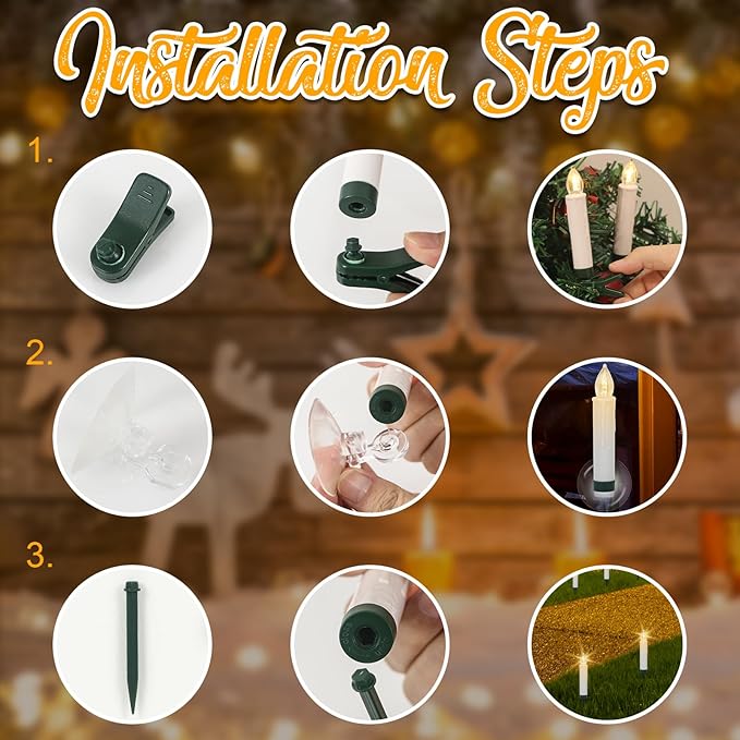 DRomance Christmas Tree Flameless Taper Candle Lights Battery Operated with 10-Key Remote and Timer, 10 Pack Plastic Flickering LED Taper Candles Multi-Using Home Garden Holiday Decor 3.4"-VerdiqueGarden