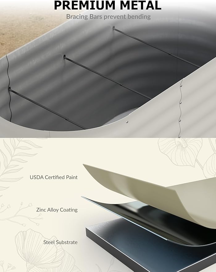 10x4x1.5ft Raised Garden Bed,Galvanized Raised Planter Boxes Outdoor with Easy Assembly, Large Garden Bed for Vegetables, Fruits, Flower,Raised Garden Bed,Beige-VerdiqueGarden