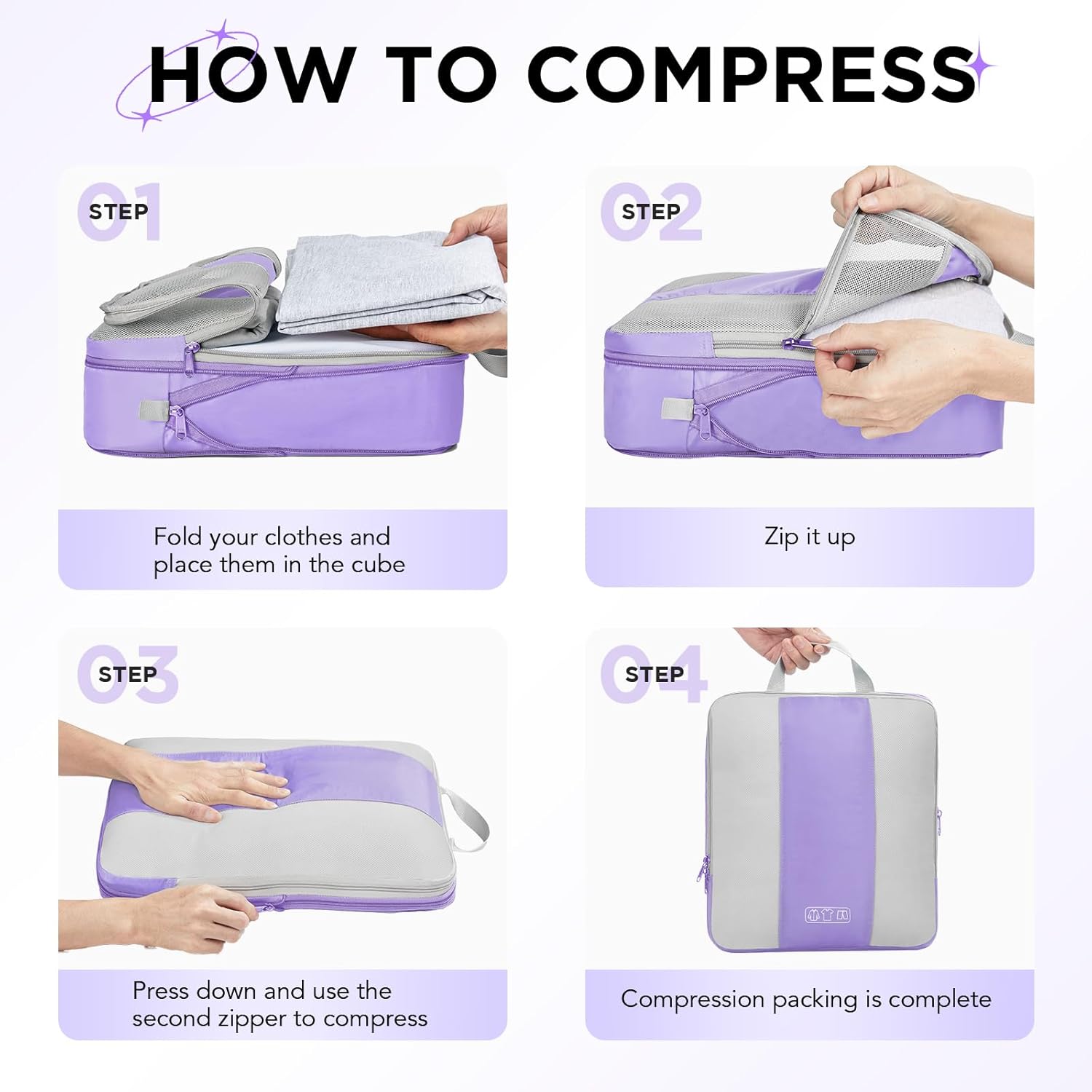 8 Set Compression Packing Cubes for Travel Essentials,Compressible Expandable Packing Cubes for Suitcase,OlarHike Luggage Organizer Bags for Travel,Handy Helper for Organizing Clothes(Light Purple)-VerdiqueGarden