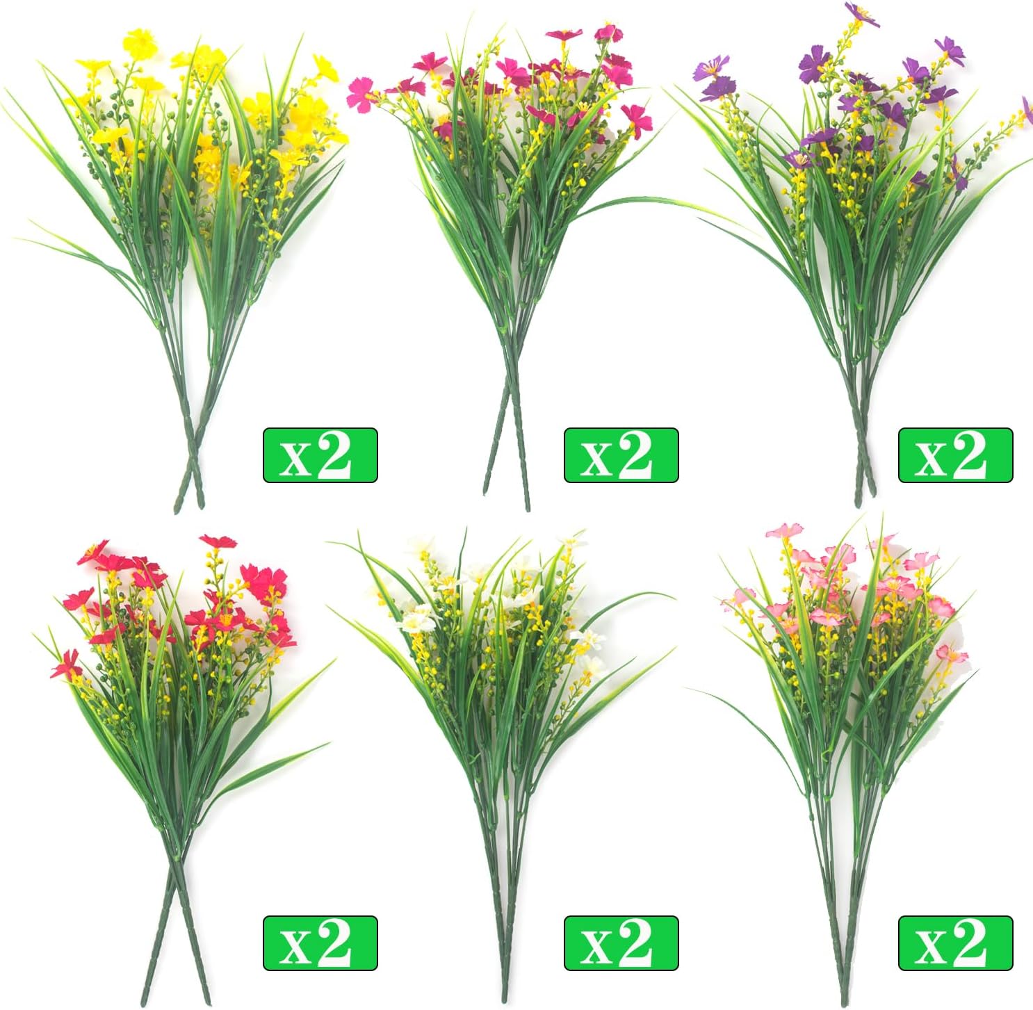 12 Bundles Artificial Flowers Faux Plants Spring Decoration Plastic Plants UV Resistant Shrubs for Home Indoor Outside Garden Window Porch Pots Decoration (Multicolor)-VerdiqueGarden