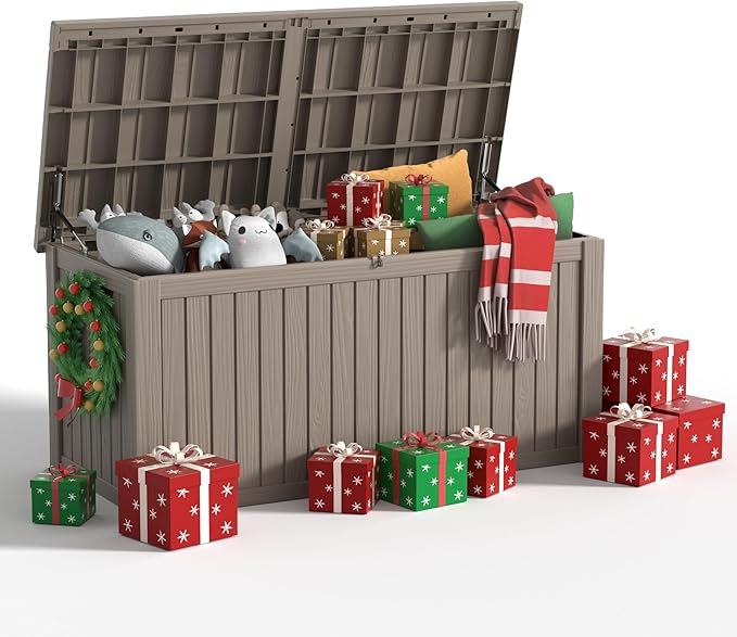 182 Gallon Deck Box Waterproof, UV Resistant Resin Outdoor Storage Box with Hydraulic Rod, Lockable Design and Enhanced Durability for Patio, Garden, and Poolside Use-VerdiqueGarden