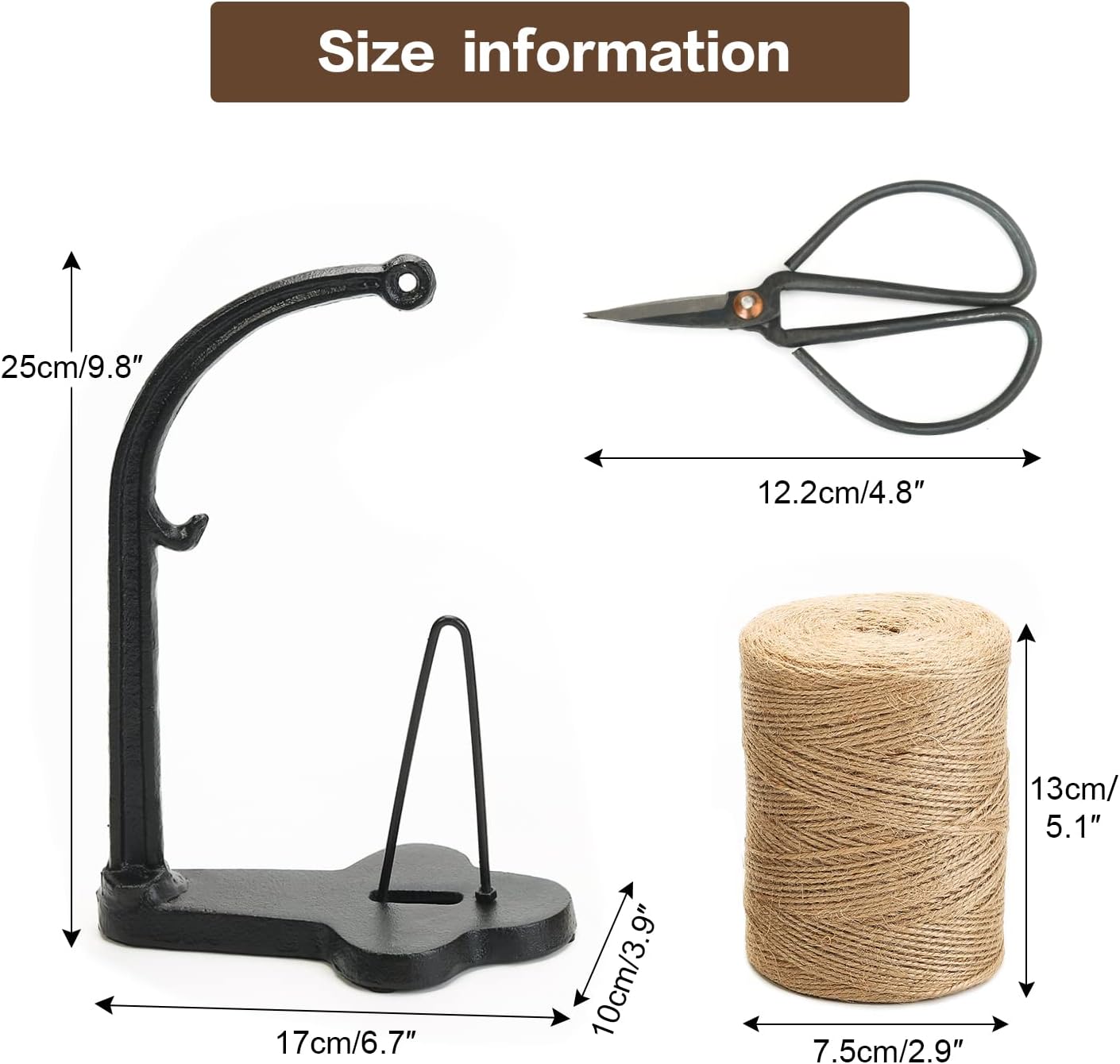 Sungmor Cast Iron Garden Twine Holder Set - 1300ft. Natural Jute Twine String & Rope Rack & Scissors - Decorative & Practical Home Arts Crafts Tools for Picture Display Gift Wrapping Packing Gardening-VerdiqueGarden