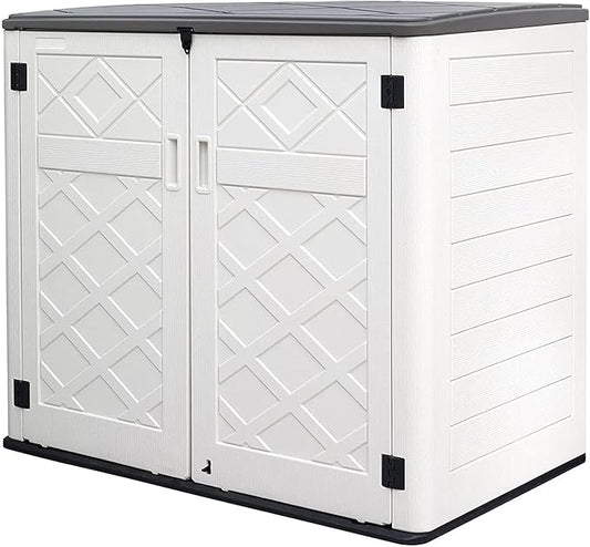 Resin Outdoor Storage Shed, 38 cu.ft Outdoor Storage Box Waterproof for Garden Tools, Patio Furniture, Trash Cans, Garage Storage, Customized Shelves & Lockable (Off White)-VerdiqueGarden
