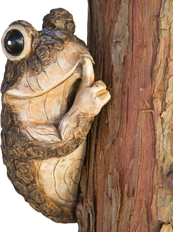 Bits and Pieces – Keep Quiet Frog Tree Peeker - Yard Decorations - Adorable Tree Sculpture - Garden Decoration - Garden Peeker Tree-Hugger Yard Art-VerdiqueGarden