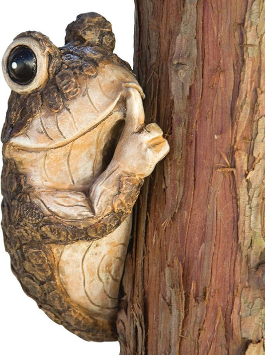 Bits and Pieces – Keep Quiet Frog Tree Peeker - Yard Decorations - Adorable Tree Sculpture - Garden Decoration - Garden Peeker Tree-Hugger Yard Art-VerdiqueGarden