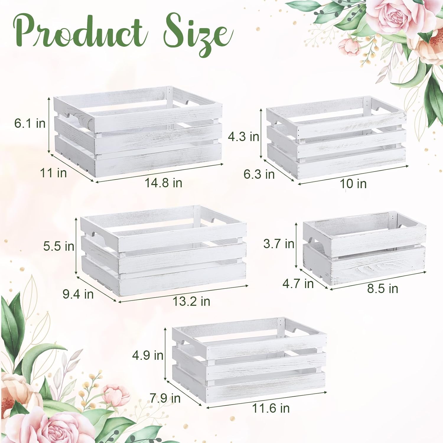 Soaoo 5 Pcs Decorative Nesting Wooden Crates for Storage Display 5 Size Large Small Rustic Wood Decorative Storage Crates with Handle Farmhouse Crate Box Container Made from Pine(Vintage White)-VerdiqueGarden