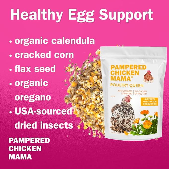 Pampered Chicken Mama Non-GMO Mealworm, Corn, Flax, & Herb Treat (10 Pounds) for Backyard Chickens, Healthy Layer Feed & Supplies for Pet Chickens Poultry Queen Treat for Hens-VerdiqueGarden