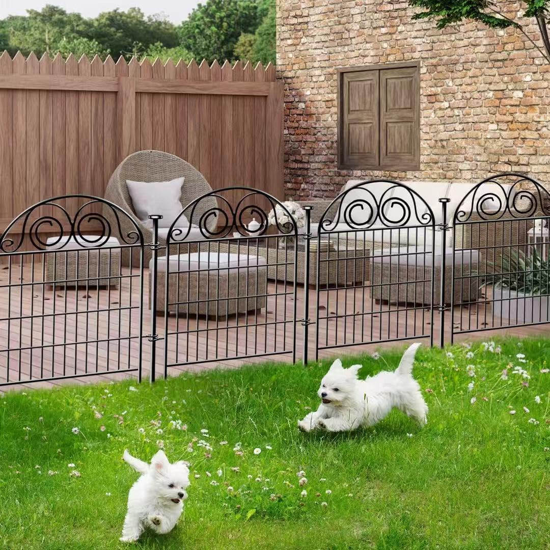 Tall Garden Animal Barrier Fence with Gate, 36 in(H)×17.5 Ft(L) 8 Panels Dog Digging Fence Barrier, Black Heavy Duty Metal Temporary Fences, Reusable Defense Fencing for Outdoor Yard│Patented-VerdiqueGarden