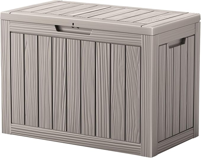 45 Outdoor Storage Box, Waterproof Resin Deck Box with Side Handles, Lockable Outdoor Bench for Indoor & Outdoor Use, Storage Bin for Patio Cushions, Garden Tools, Package Delivery, Grey-VerdiqueGarden