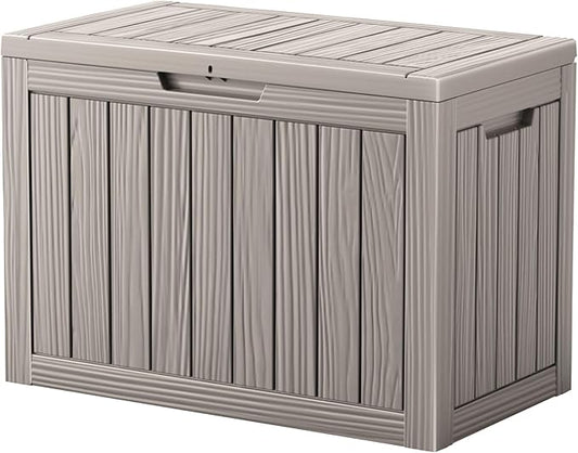 45 Outdoor Storage Box, Waterproof Resin Deck Box with Side Handles, Lockable Outdoor Bench for Indoor & Outdoor Use, Storage Bin for Patio Cushions, Garden Tools, Package Delivery, Grey-VerdiqueGarden
