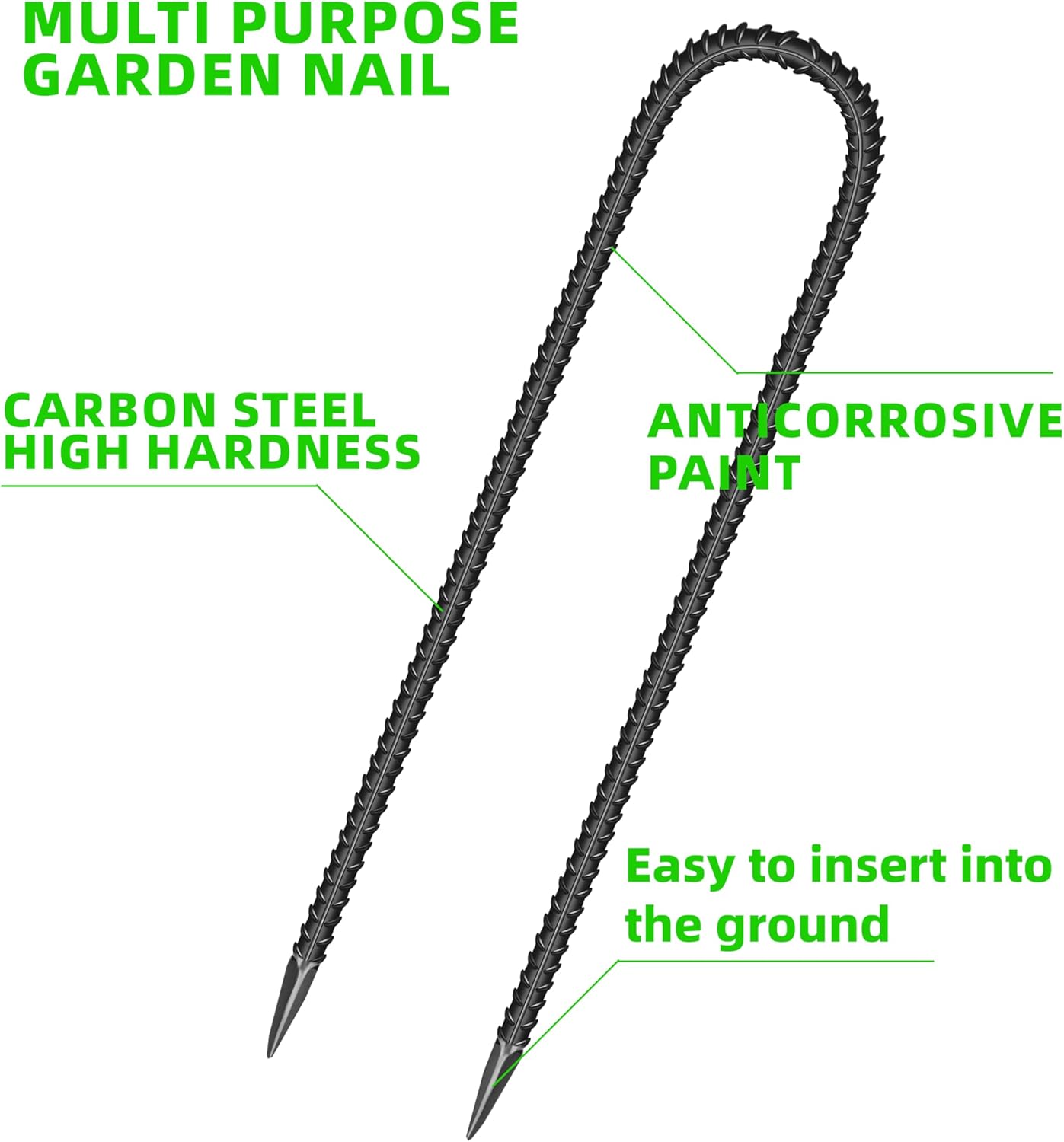 10 Pieces 16-Inch Garden Ground Stakes Galvanized Steel U Shape Hook Rebar Stake - Heavy Duty Ground Anchors for Tents, Position Kits,Fences, and Trampolines-VerdiqueGarden