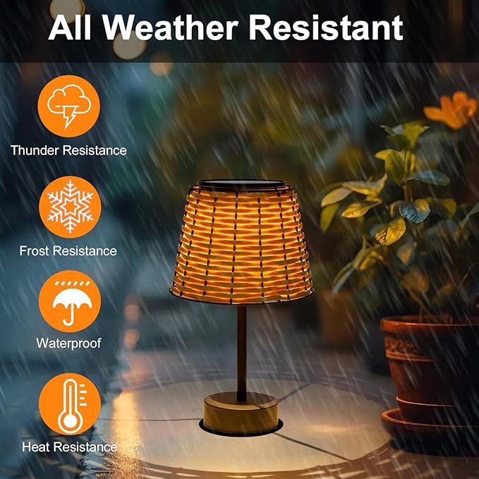 Solar Table Lamps for Outside,Handmade Rattan Woven LED Desk Outdoor Lamp Waterproof Boho Decoration for Garden,Yard,Patio,Porch,Trees,Lawn,Pathway(Austin Natural Brown)-VerdiqueGarden