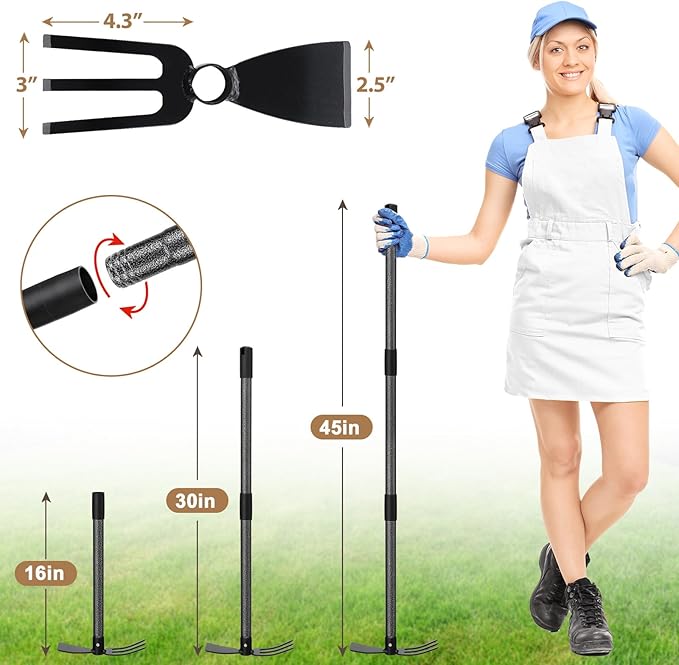 Hoe Garden Tool, 45 Inch Garden Hoe Long Handle for Weeding, Hoe Cultivator 2 in 1 Hand Garden Tools for Gardening Planting-VerdiqueGarden