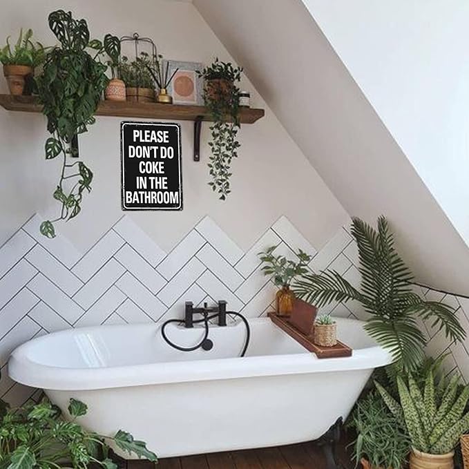 Please Don'T Do Coke In The Bathroom Sign Funny Room Decor For Men Cool Tapestry For College Dorm Metal Tin Signs Man Cave Decor Toilet Sign Black 12 X 8 Inch-VerdiqueGarden